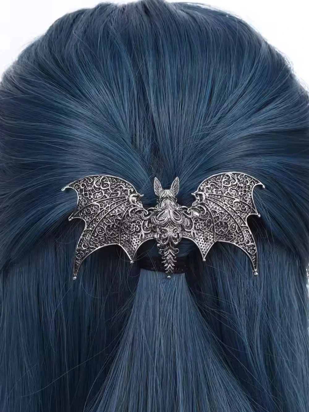 Gothic Silver Bat Hair Clip